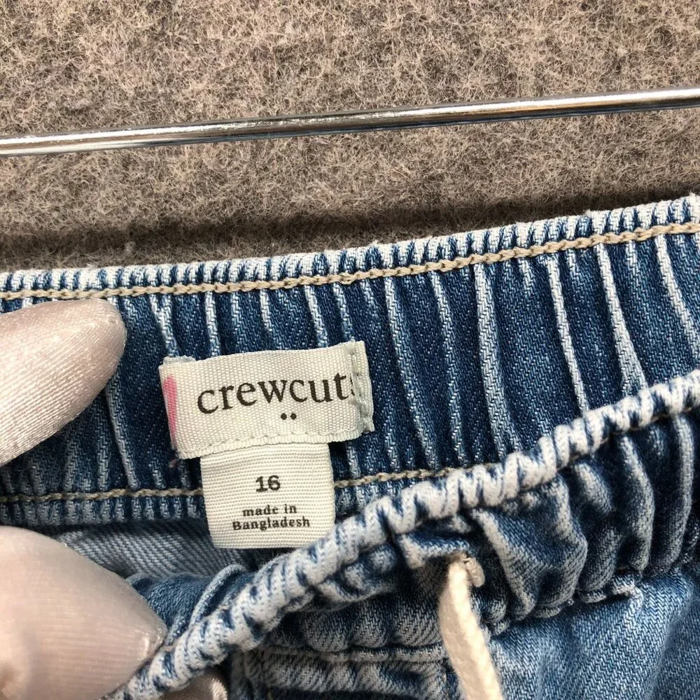 Crewcuts Girls Size 16 Denim Drawstring Pants Blue Pull On Jeans Straight Cotton